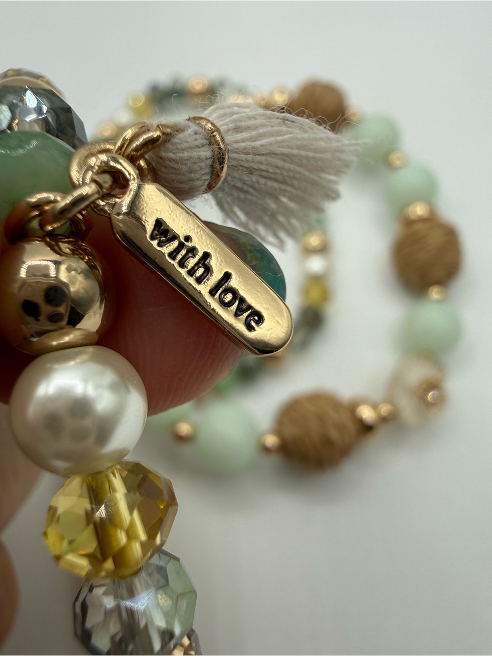 Lonna & Lilly Multi-Strand Beaded Bracelet Set Gold Tone Mint Green Pearl Tassel - Picture 14 of 17